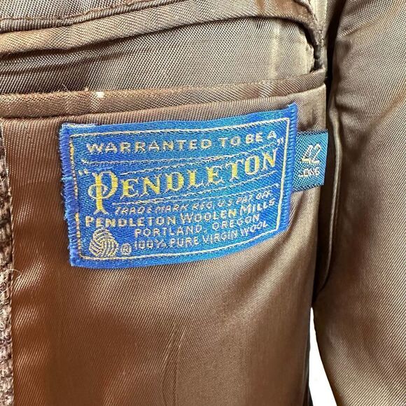 Pendleton Herringbone Brown Virgin Wool Blazer‎ Jacket Men’s 42 L - Picture 9 of 11